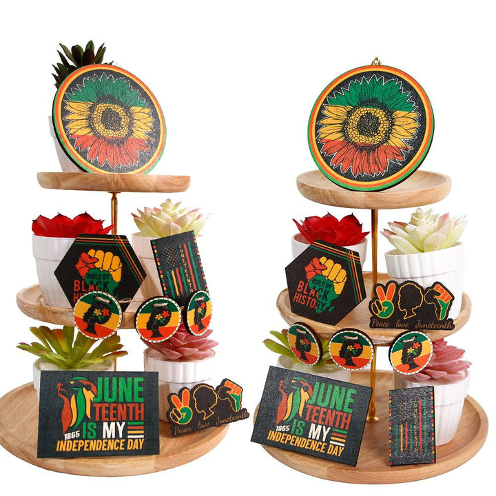 June Festival Tray Decoration Wooden Black Liberation Day Party Scene Layout Props Layered Tray Ornament Set