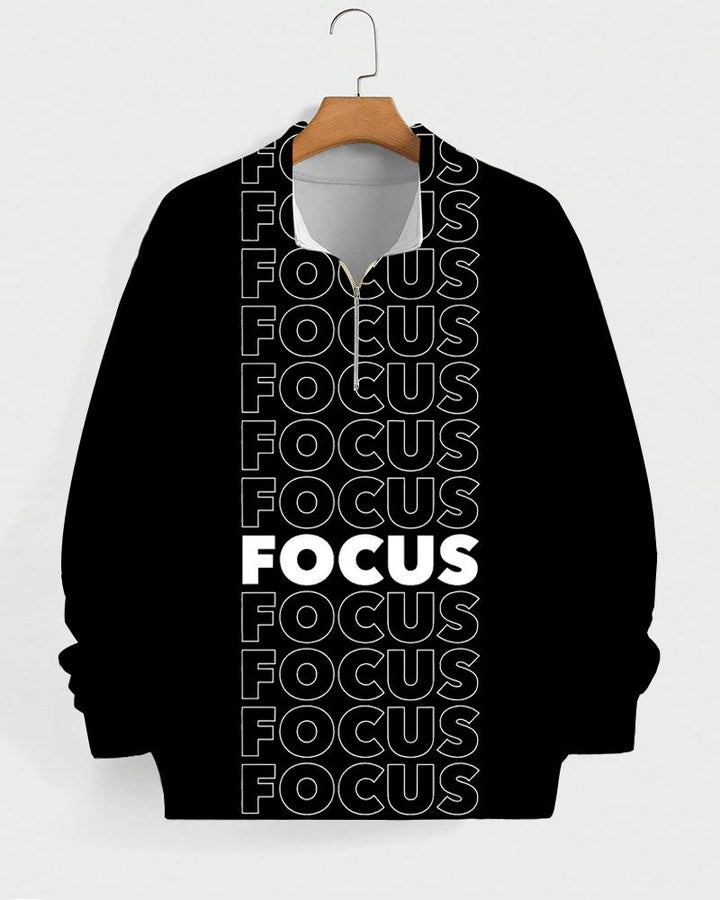 Focus High Collar Zipper Long Sleeve Casual Sweatshirt