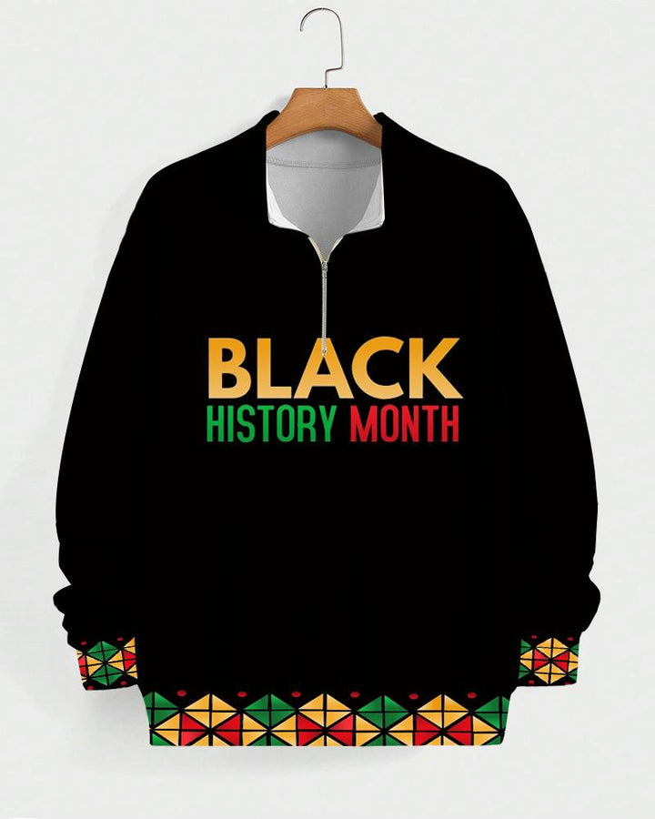 Black History Month High Collar Zipper Long Sleeve Casual Sweatshirt