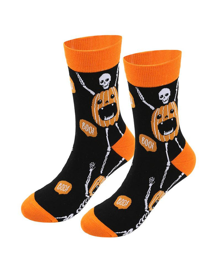 Halloween Pumpkin Creative Pattern Cotton Large Size Men's Middle Socks