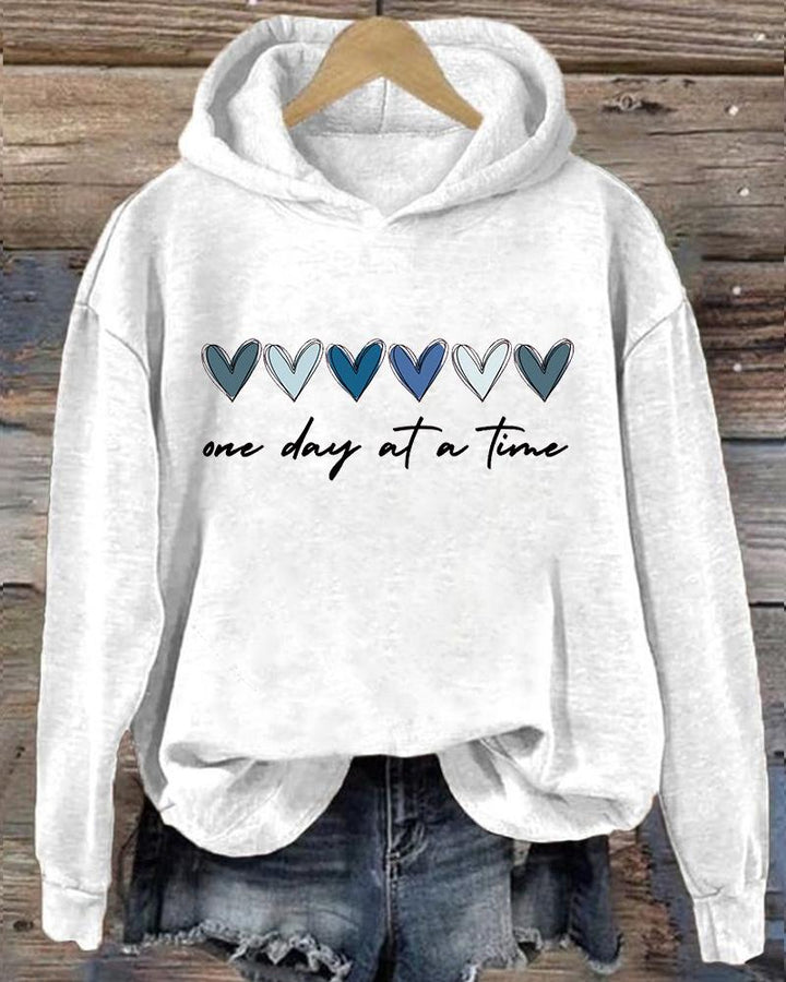 Women's Slogan One Day At A Time   Long Sleeve Hoodie