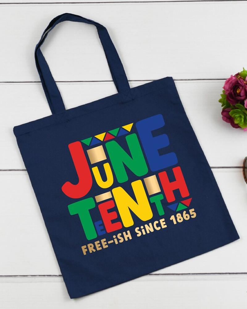 Juneteenth Letter Fashion Print Canvas Bag