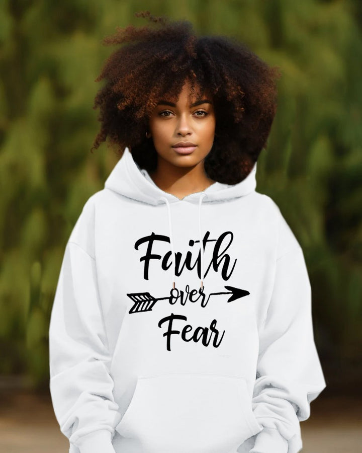 Faith Over Fair Print Long Sleeve Hoodie