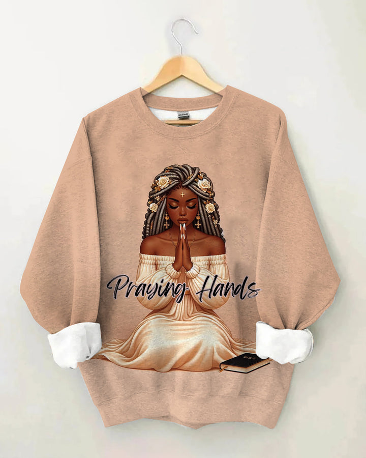 Black Women In Prayer Cotton Long Sleeve Sweatshirt