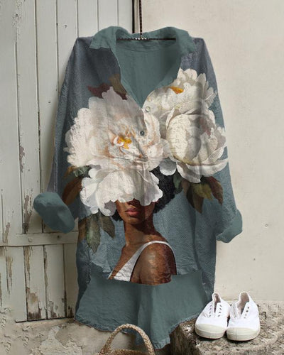 Black Woman Flowers Art Irregular Casual Tunic