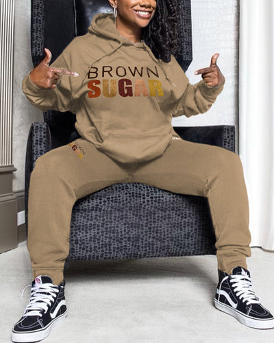 Contrasting Colors Brown Suger Hoodie Jogger Set