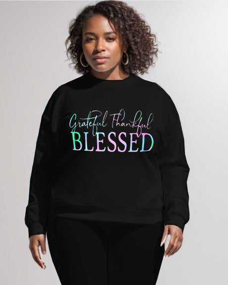 Blessed Printed Round Neck Long Sleeve Hoodie Two Pieces Set