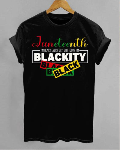 Juneteenth Slogan Color Block Print Women's Round Neck T-Shirt