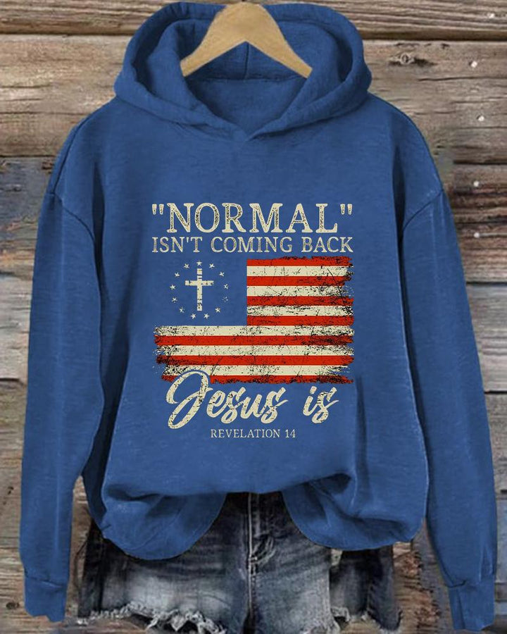 Women's Faith Normal Isn'T Coming Back Jesus Is Revelation 14 Long Sleeve Hoodie