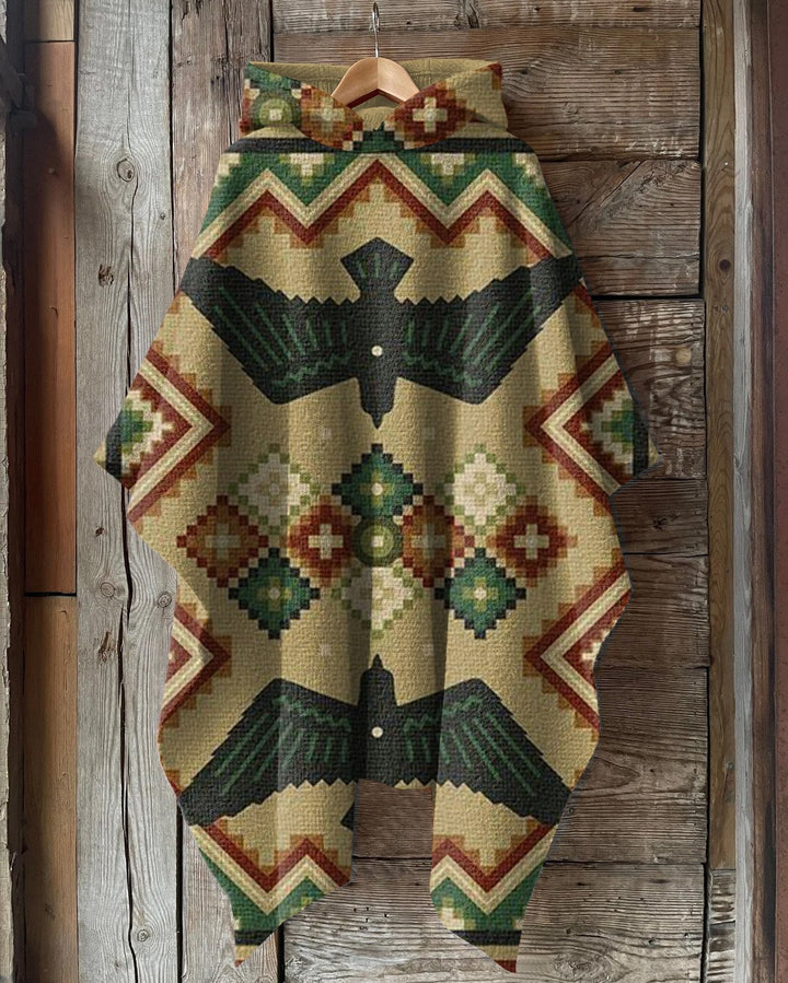 Tribal Eagle Geometric Print Hooded Warm Shawl Cape