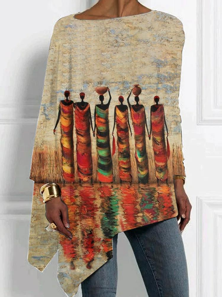 Artistic oil painting print irregular hem top