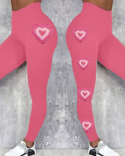 Women'S Pink Heart Print Leggings