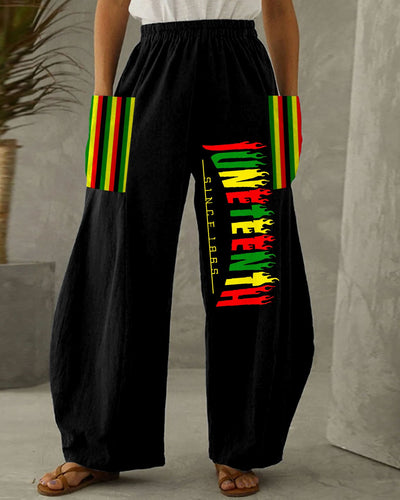 Juneteenth Vertical Stripes Casual Pocket Trousers