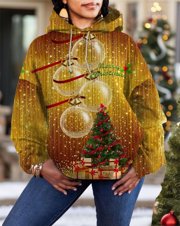 Merry Christmas with Gold Stars Long-sleeved Hoodie