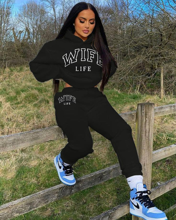 WIFE Life Long Sleeve Hoodie Two Pieces Set