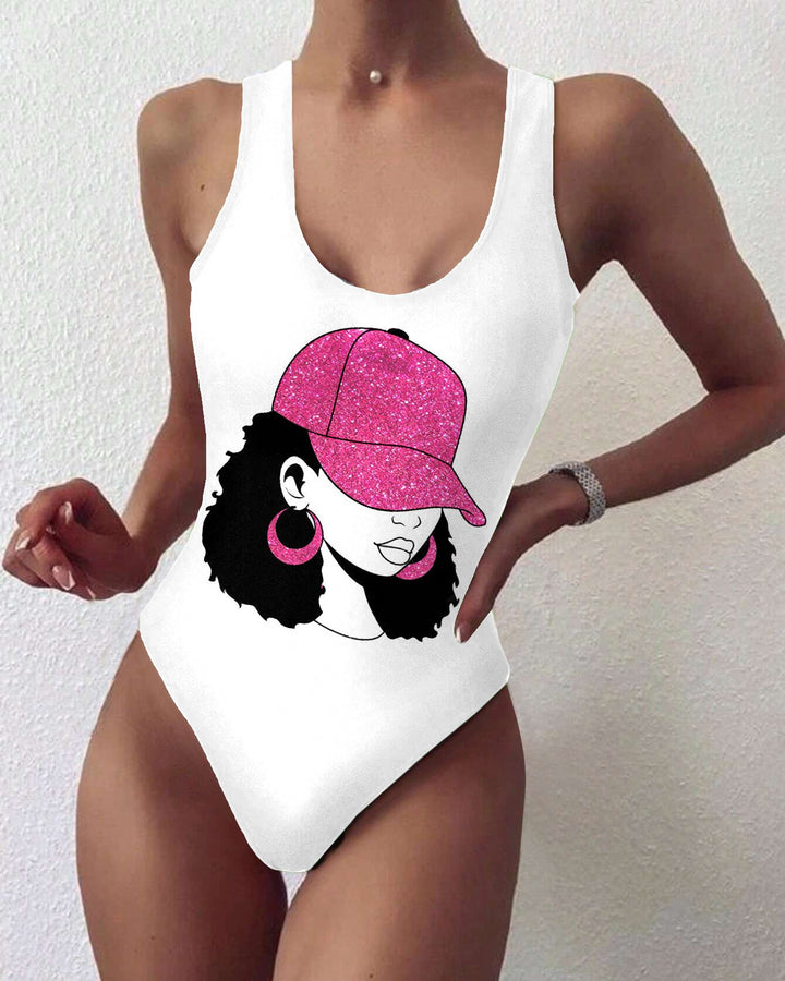 Afro Hat Women Backless One Piece Swimsuit