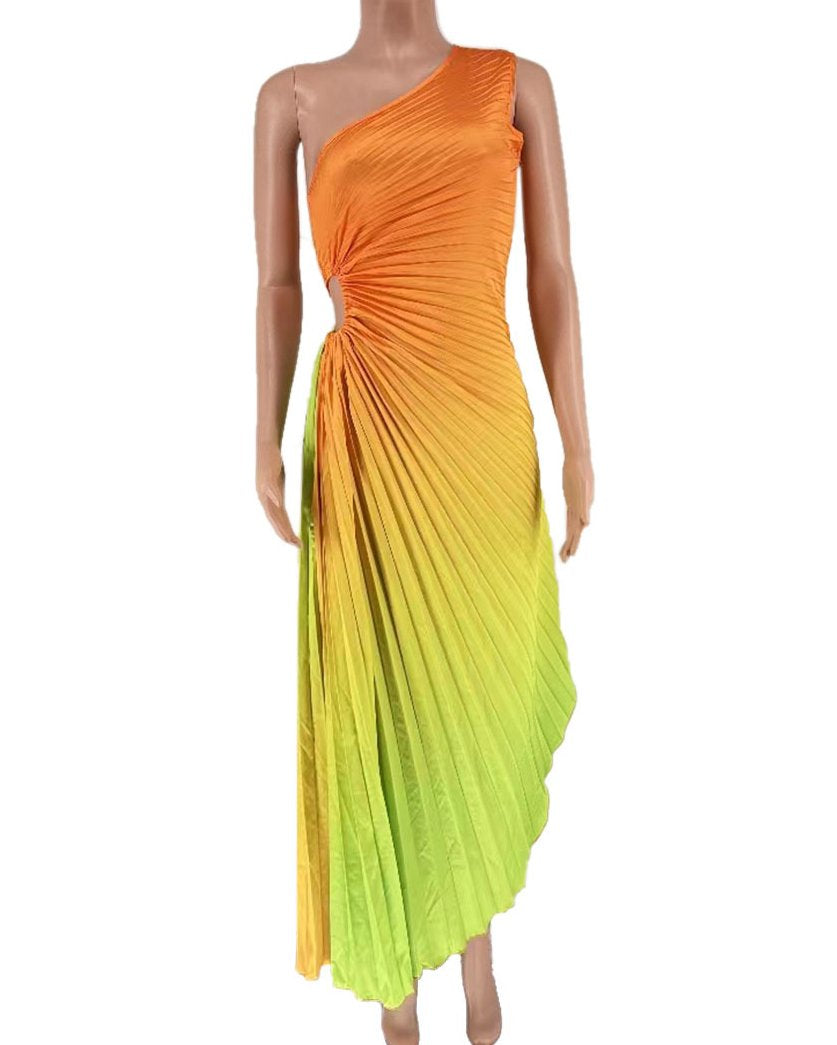 Fashionable Sexy Gradient Pleated Waist Party Dress