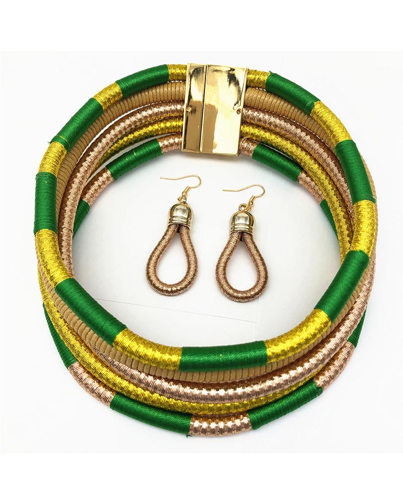 African Style Exaggerated Clavicle Chain Multi-layer Braided Necklace Set