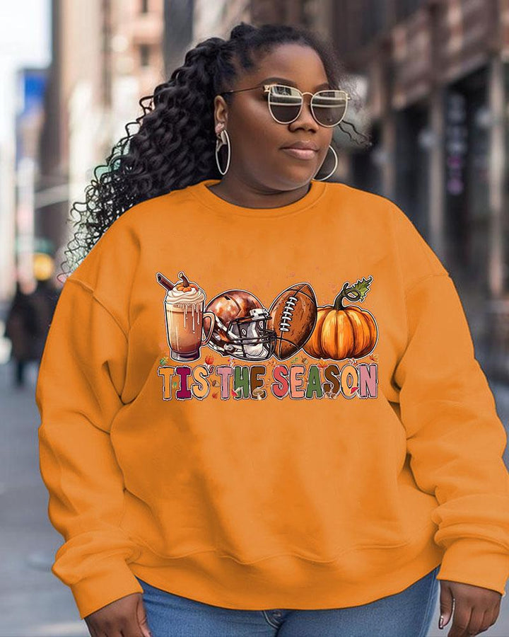 Women's Thanksgiving Tis The Season Printed Round Neck Long Sleeve Sweatshirt