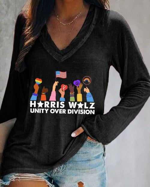 Women's Unity Over Division Printed V-neckt Long Sleeve T-shirt