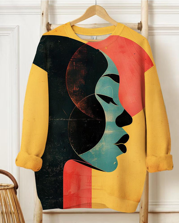 Women's Black Women Contrast Illustration Printed Round Neck Sweatshirts