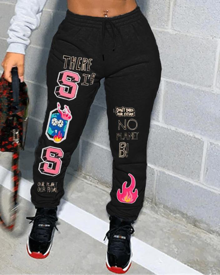 Fun Letters Printed Track Sweatpants