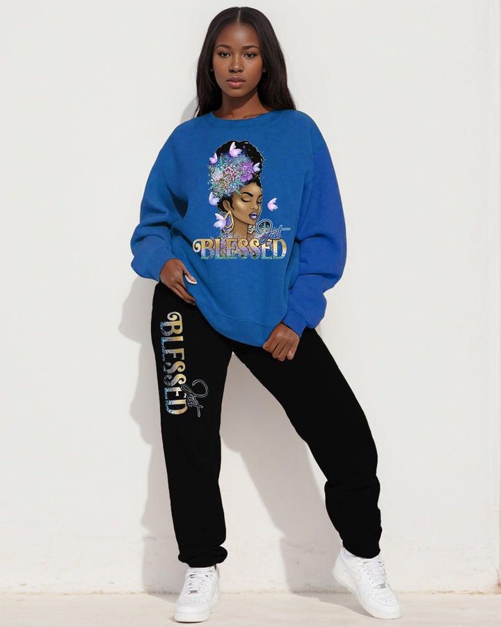 Black Girl Face Letters Print Sweatshirt Two Pieces Set