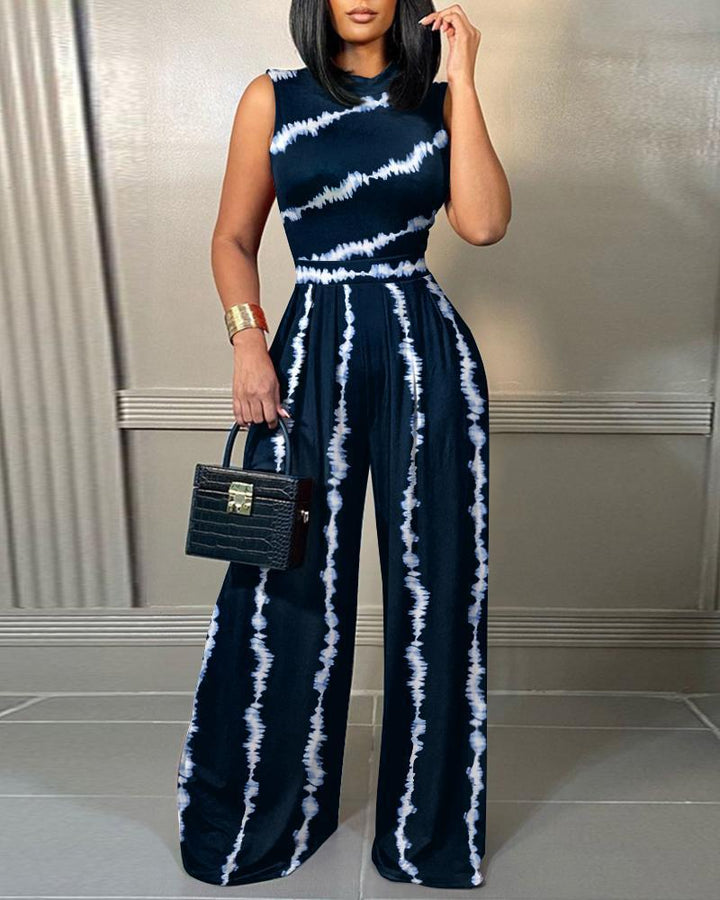 Fashion Printed Slim Fit Sleeveless Jumpsuit