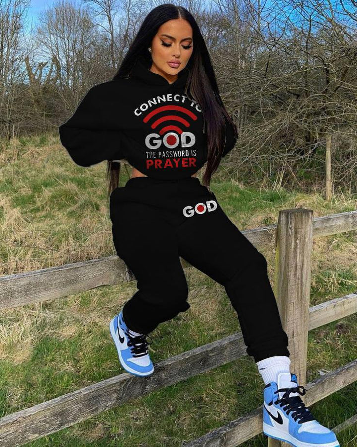 Connect with God Long Sleeve Hoodie Two Pieces Set