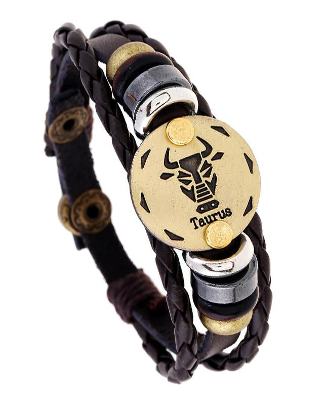 12 Constellations Leather Braided Adjustable Bracelet