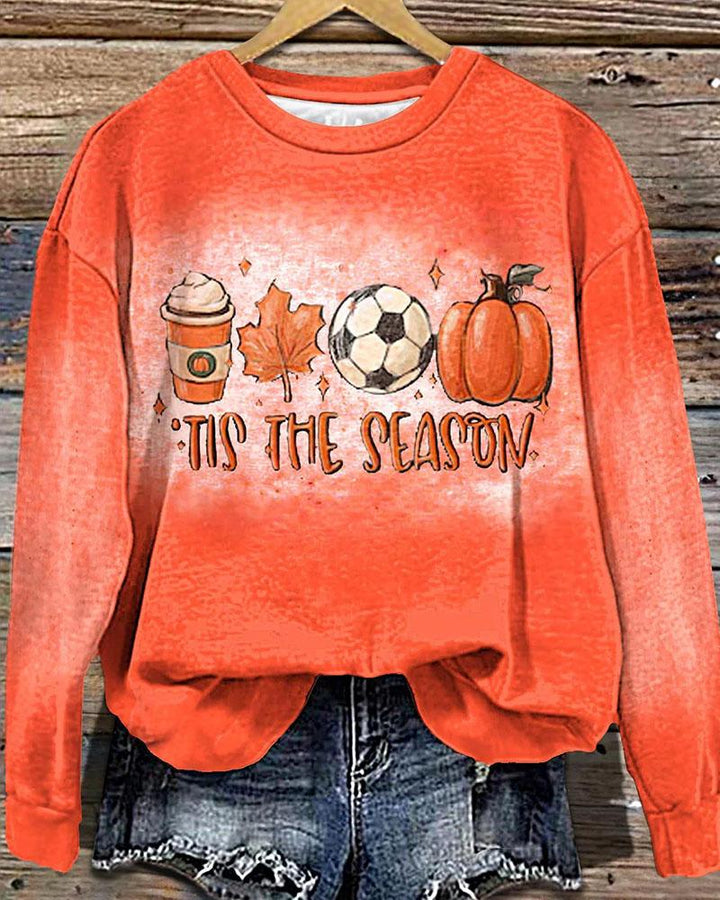 Women's Round Neck Thanksgiving Tis The Season Printed Long Sleeve Sweatshirt