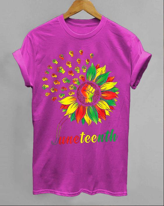 Black Juneteenth Sunflower Contrast Print Crew Neck T-shirt