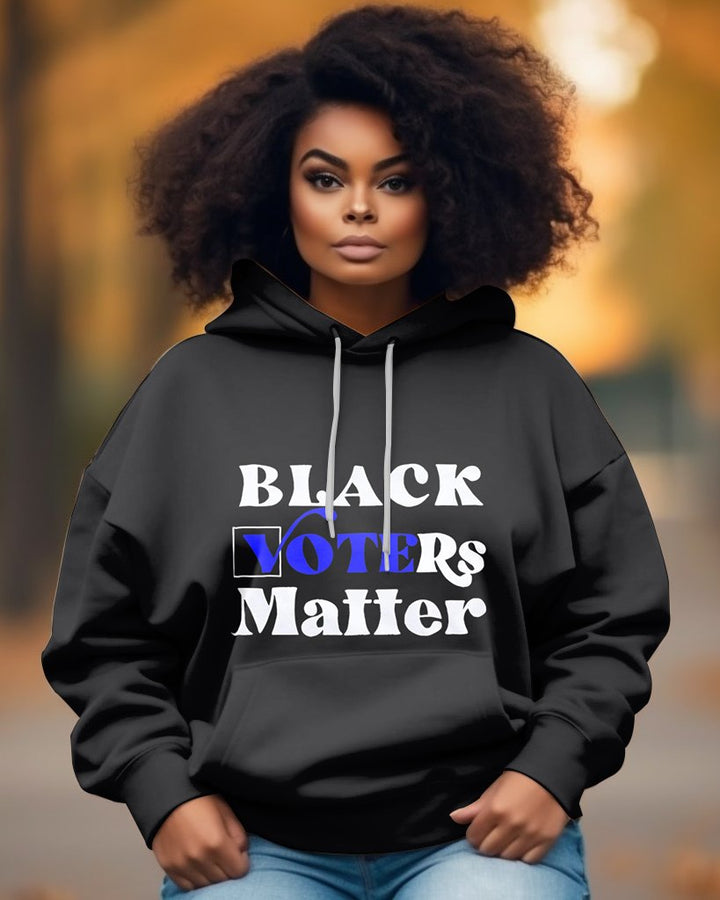 Black Votes Matter Letter Print Unisex Long-sleeved Hoodie