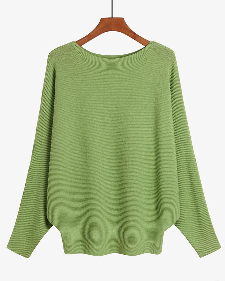 Women's Stylish Off-shoulder Top Threaded High Elastic Lazy Style Batwing Pullover Sweater