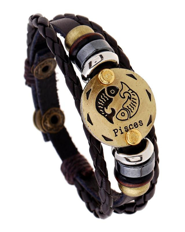 12 Constellations Leather Braided Adjustable Bracelet