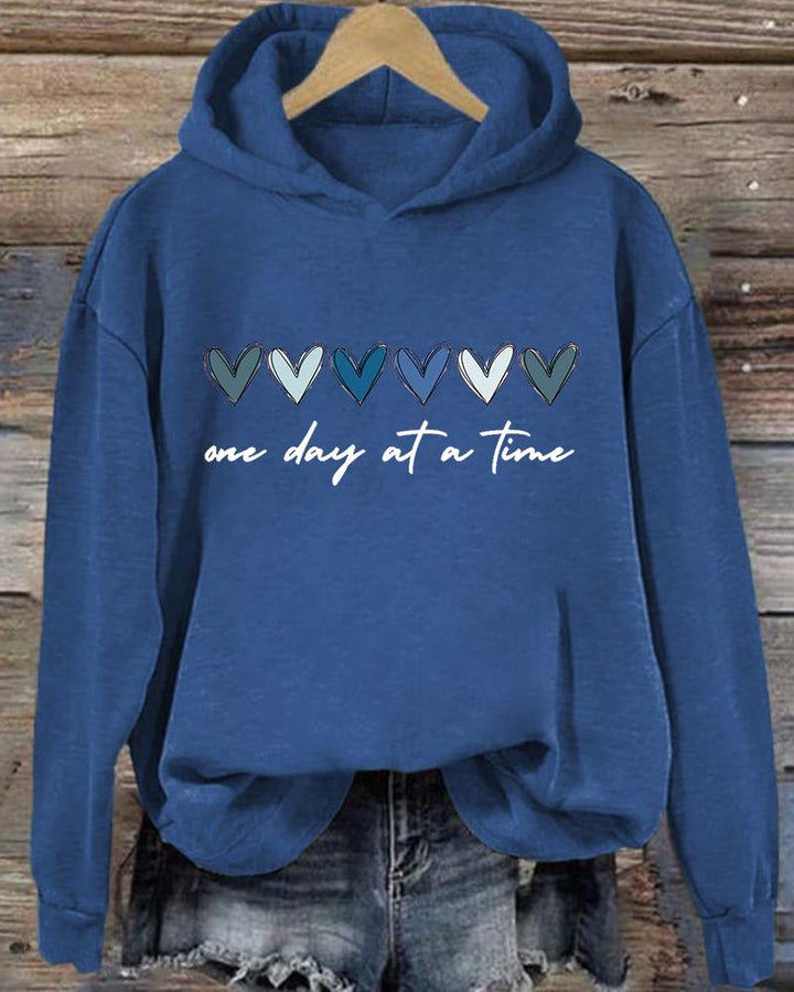 Women's Slogan One Day At A Time   Long Sleeve Hoodie