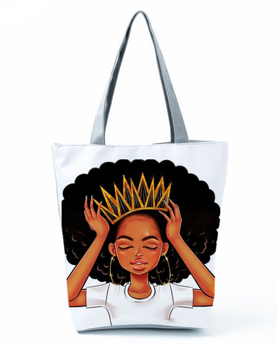 Crown Afro Girl Zip Shoulder Bag
