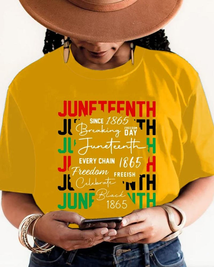 Black juneteenth letter contrast color casual print short-sleeved ladies T-shirt