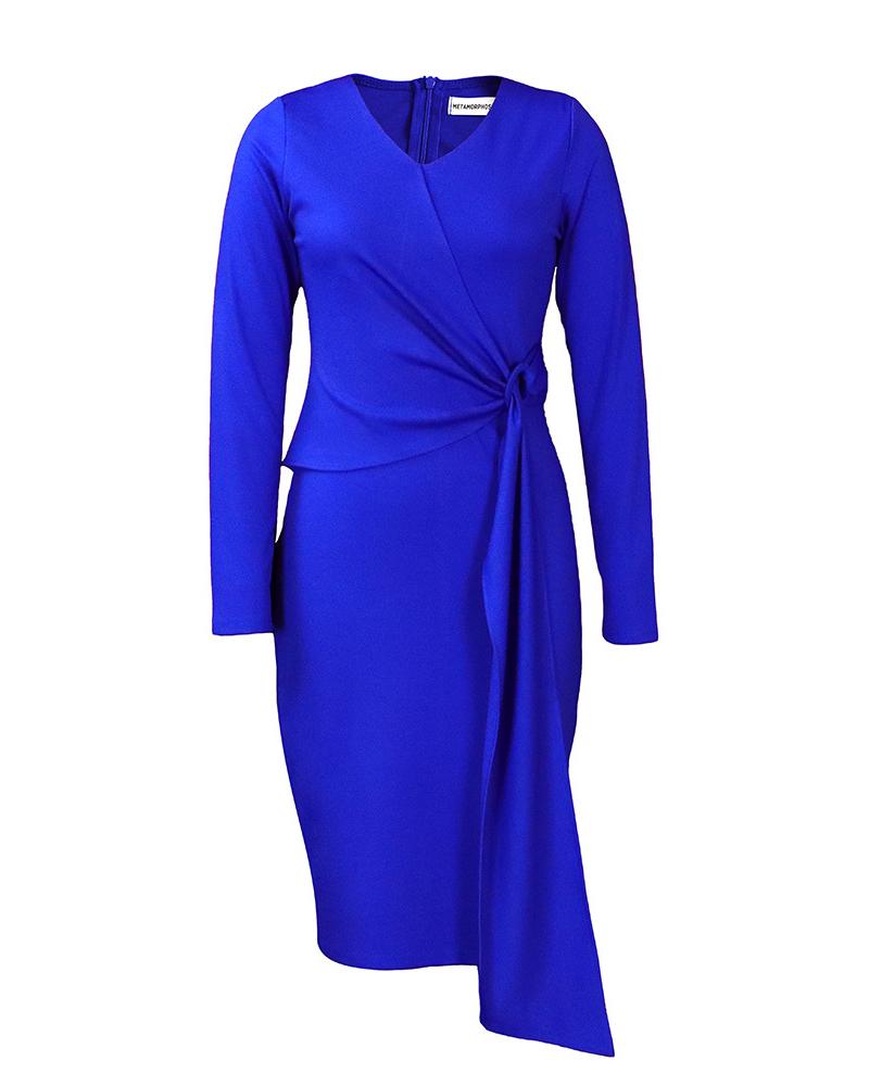 Fashionable Elegant Commuting Solid Color V-neck Long-sleeved Hip Dress