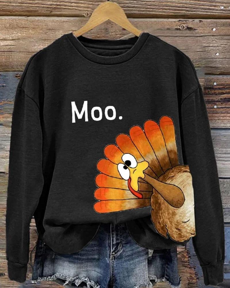 Women's Round Neck Thanksgiving Turkey Printed Long Sleeve Sweatshirt