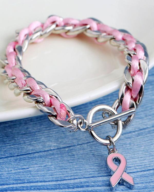 Braided Pink Ribbon Bracelet