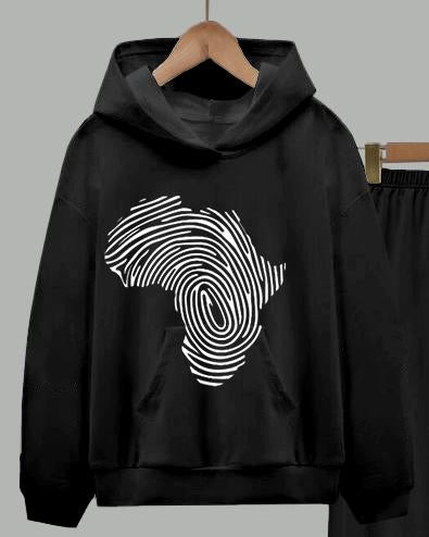 Africa Map Dope Print Long Sleeve Hoodie Two Pieces Set