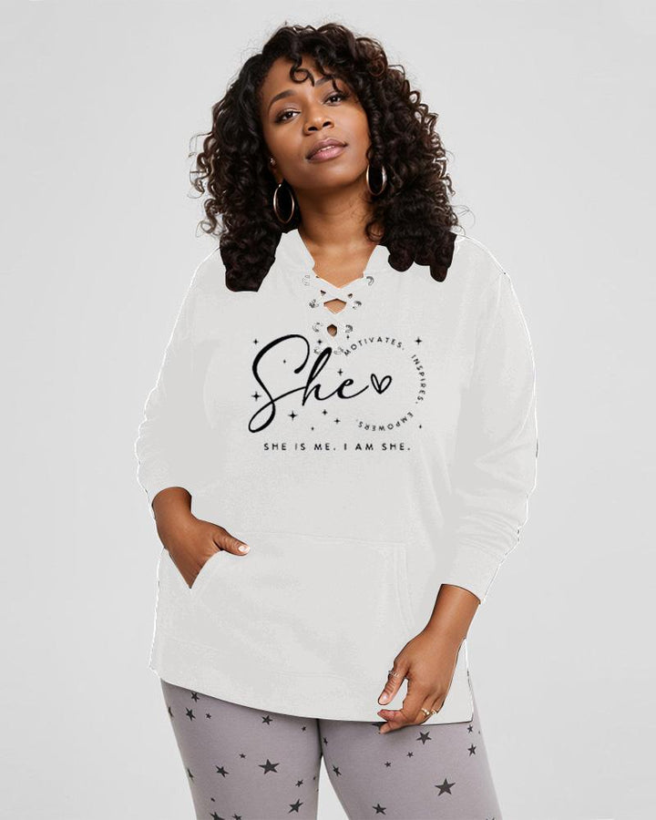 She Is Me Lace Up Side Slit Hoodie