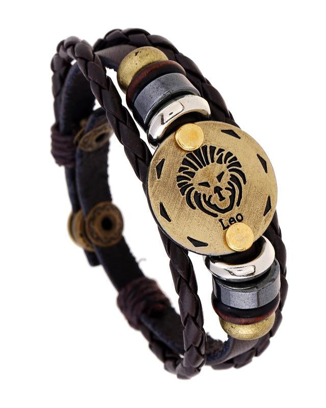 12 Constellations Leather Braided Adjustable Bracelet