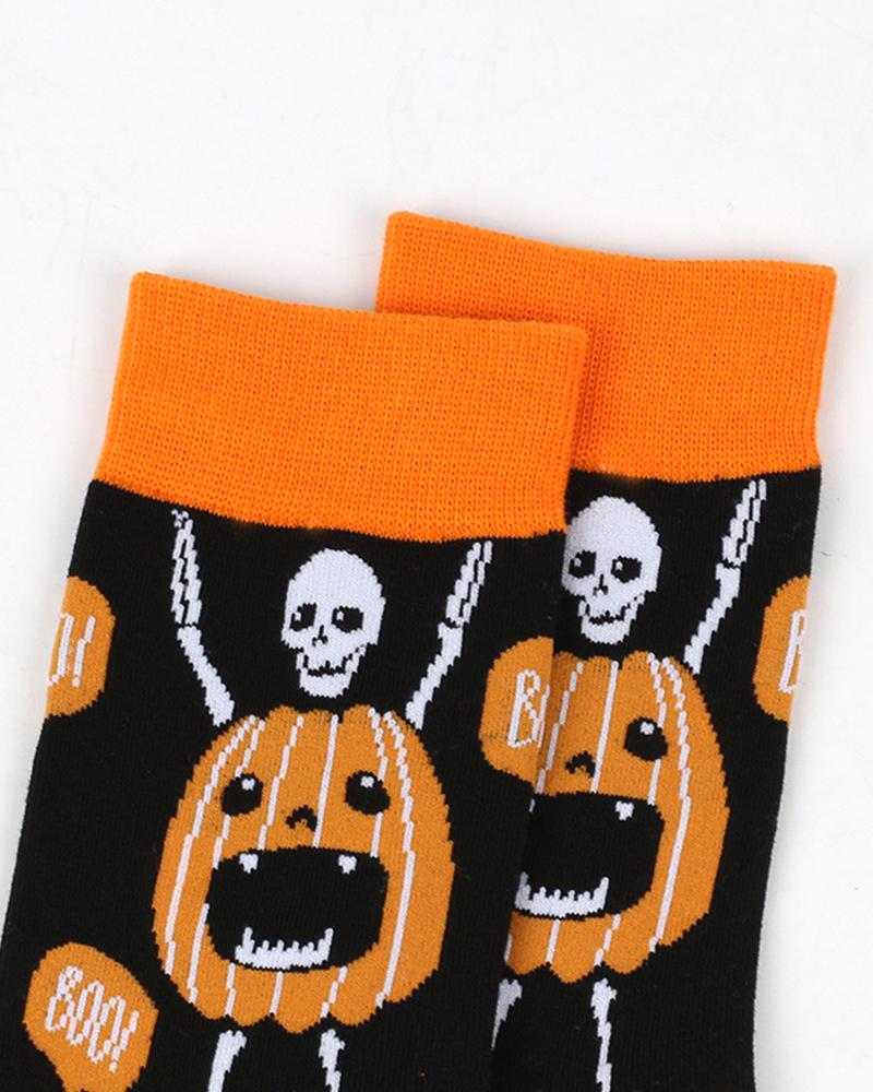 Halloween Pumpkin Creative Pattern Cotton Large Size Men's Middle Socks