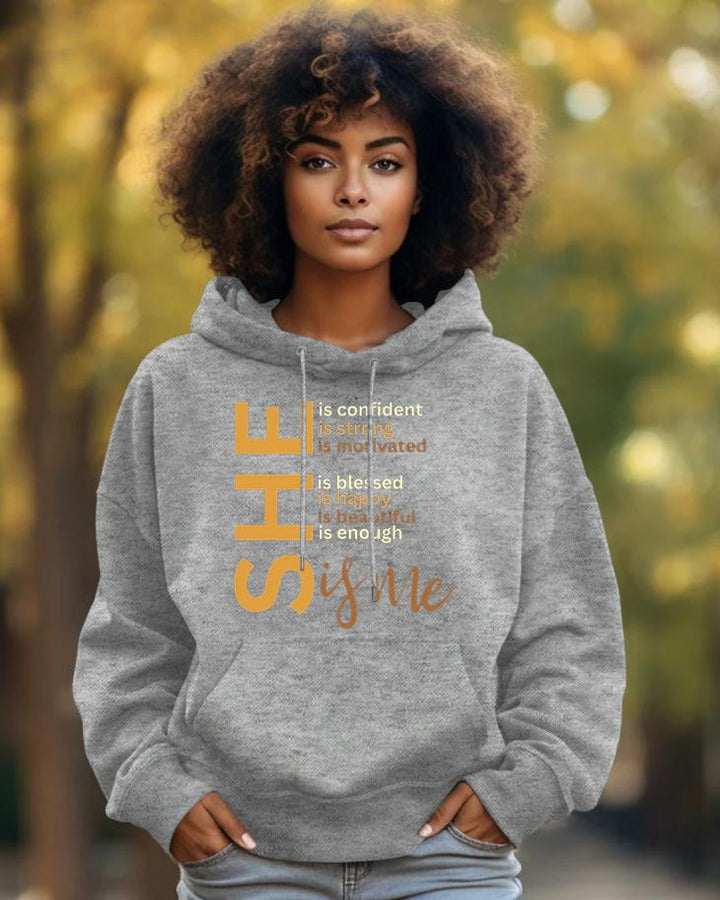 Cotton-She Is Me Print Fashion Daily Long Sleeve Hoodie