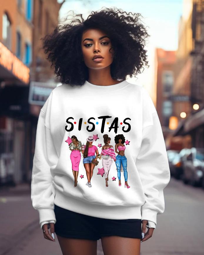 Black Girl Sisters Long-Sleeved Crew Neck Sweatshirt Two Pieces Set