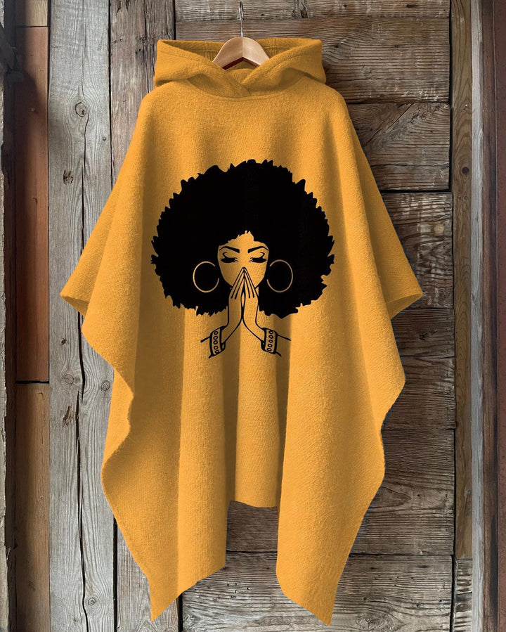 Afro Praying Girl Hooded Warm Shawl Cape