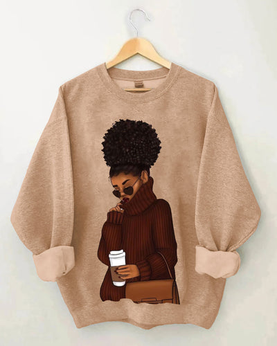 Coffee Sweater Afro Girl Long Sleeve Sweatshirt