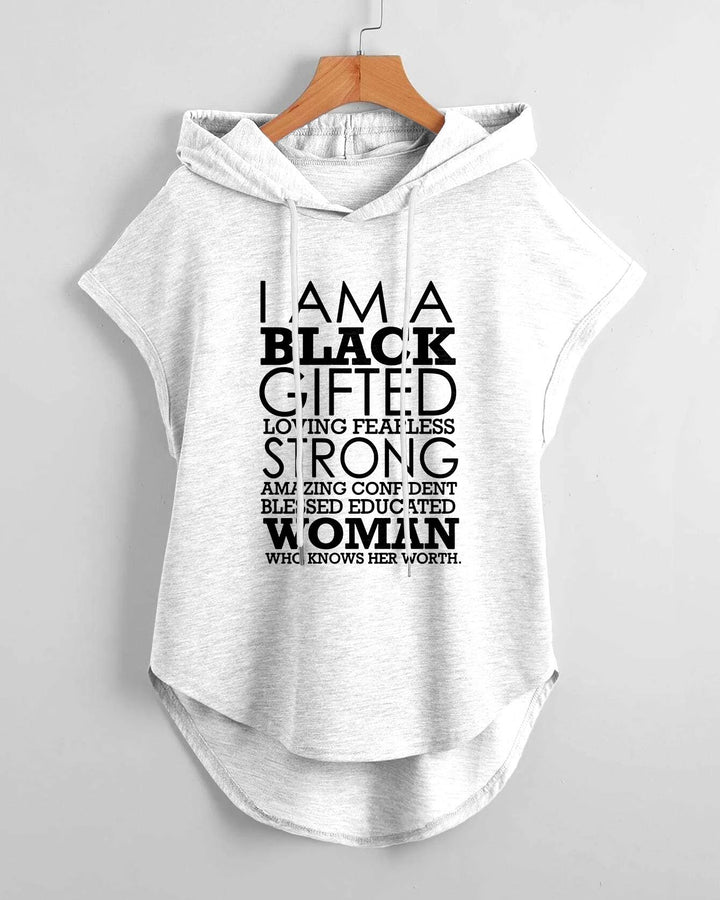 I am a Black Gifted Hem Drawstring Hooded Tee